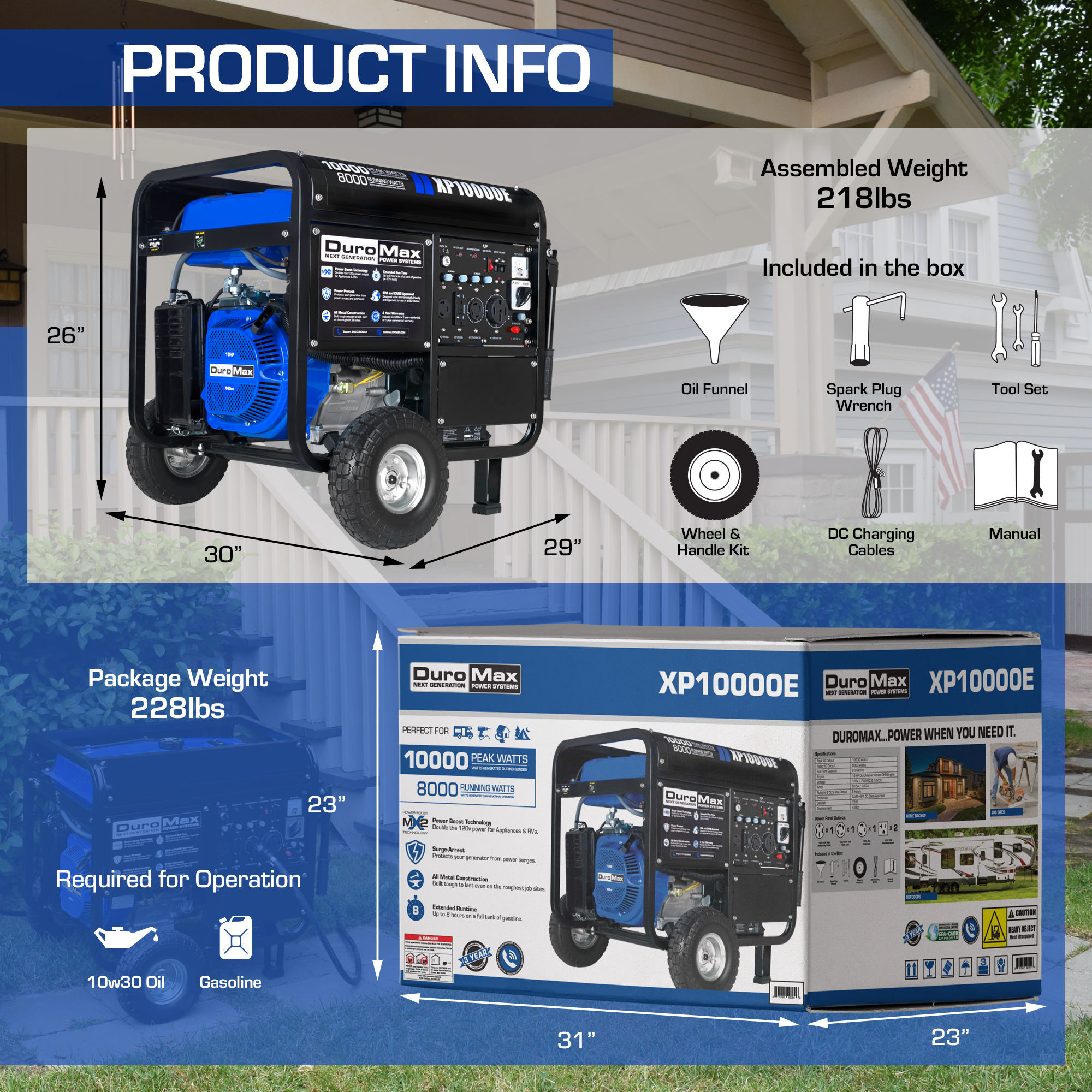 10,000 Watt Portable Gasoline Generator - Powerful Backup Power for Home, Camping & Emergency Use