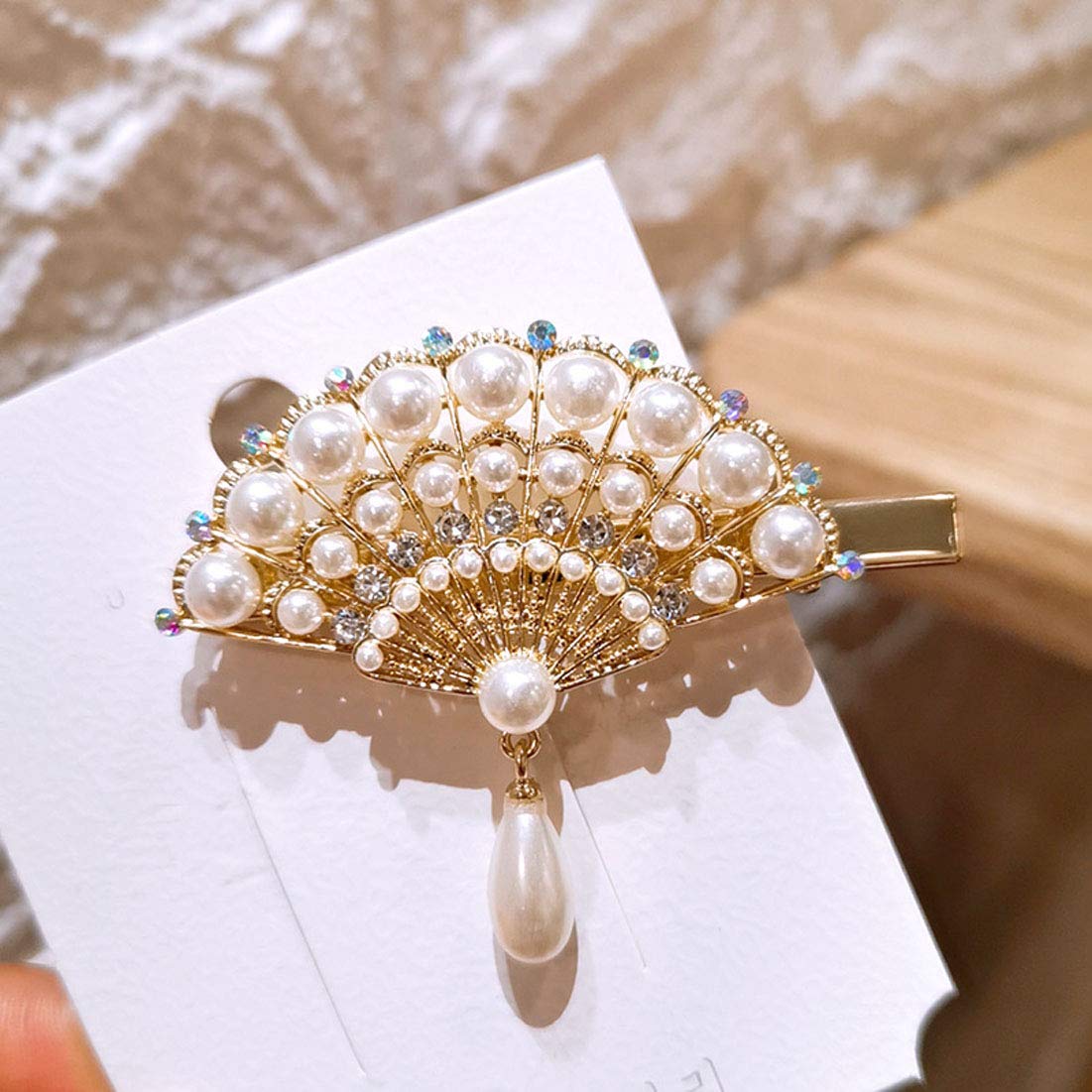 2PCS Elegant Imitation Pearl Hair Clips - Fashion Alloy Crystal Fan-Shaped Duckbill Hairpins for Women | Perfect for Weddings, Parties & Daily Styling
