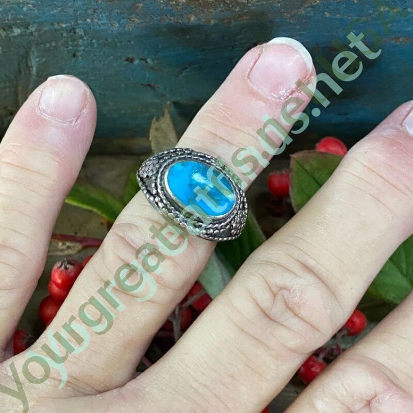 Turquoise Sterling Silver Ring with Dot Bead Design - Size 5.75 - Elegant Boho Jewelry for Women, Perfect for Everyday Wear & Special Occasions