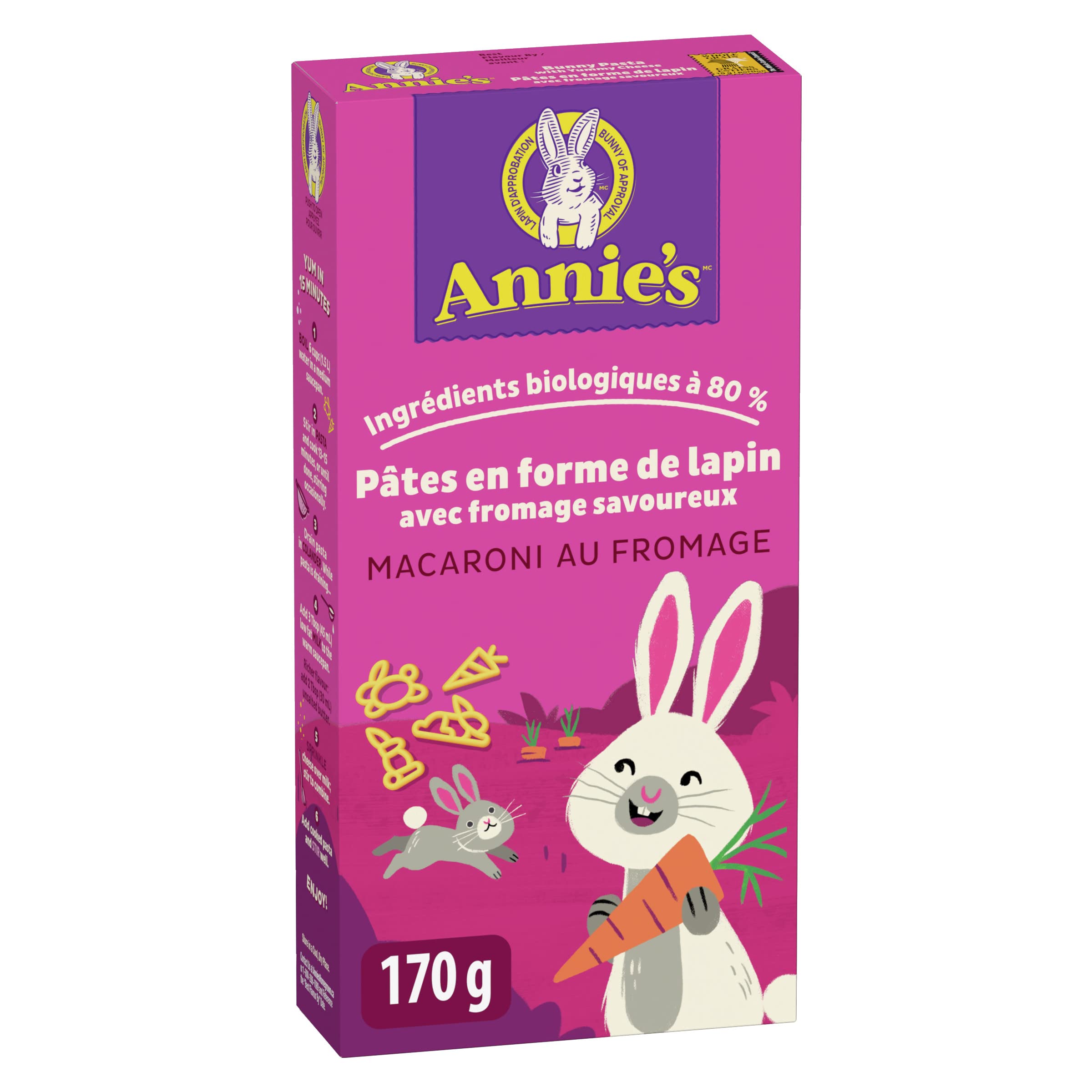 Organic Annie's Mac and Cheese Bunny Pasta - No Artificial Flavors or Colors, Real Cheese & Milk, 80% Organic (170g) - Perfect for Kids' Lunches, Quick Family Dinners & Healthy Snacks