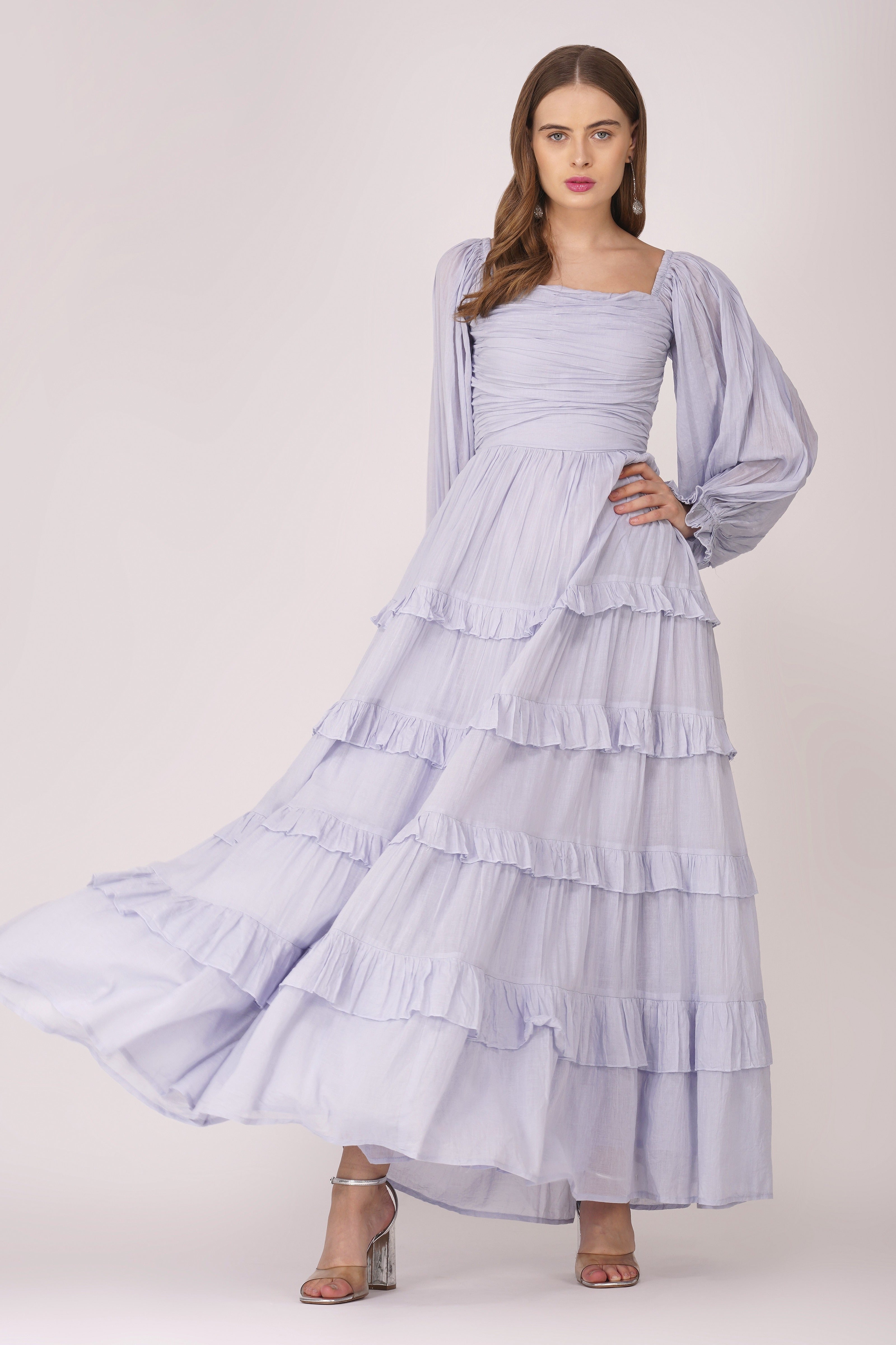 Lane Cotton Maxi Dress in Blue | Flowy Long Summer Dress for Women | Perfect for Beach, Vacation & Casual Outings