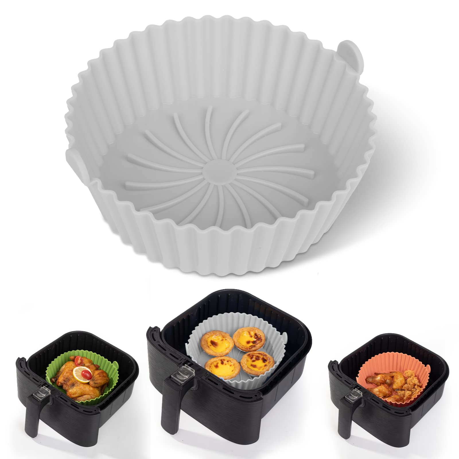 Non-Stick Reusable Silicone Air Fryer Liners - X-Large 7.3 Inch for COSORI Air Fryer (Fits 4.2-6 Qt, Gray) | Perfect for Healthy Cooking, Baking & Easy Cleanup