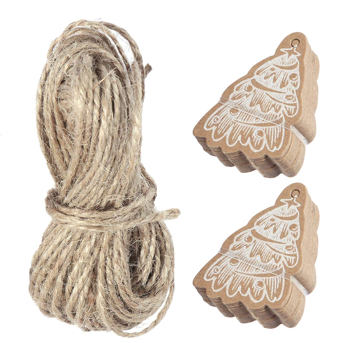 PRETYZOOM 50 Pcs Christmas Kraft Paper Gift Tags with 10m String - Holiday Baking, Food Packaging & Party Favors for Weddings, Christmas Tree Decorations - Perfect for DIY Gifts, Cookie Tags & Present Wrapping