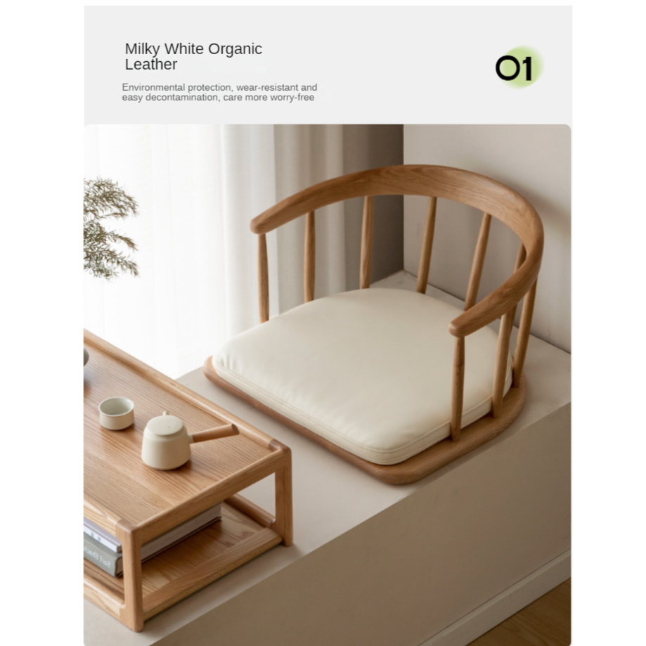 Solid Oak Wood Low Circle Floor Chair - Modern Japanese Style Tea Ceremony Seating for Meditation, Yoga & Relaxation at Home