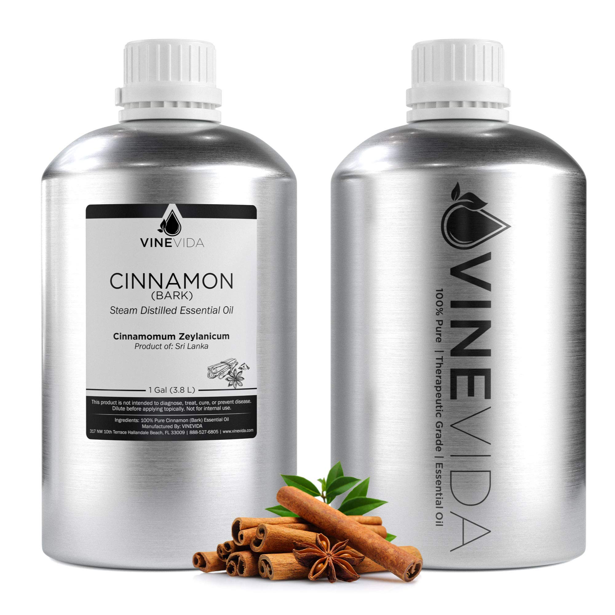 1 Gallon Bulk Cinnamon Bark Essential Oil - 100% Pure & Undiluted for DIY Soaps, Candles & Aromatherapy - Aluminum Bottle Packaging - 8 Pound Cinnamon Oil by VINEVIDA - Perfect for Home Spa, Massage & Natural Cleaning Products