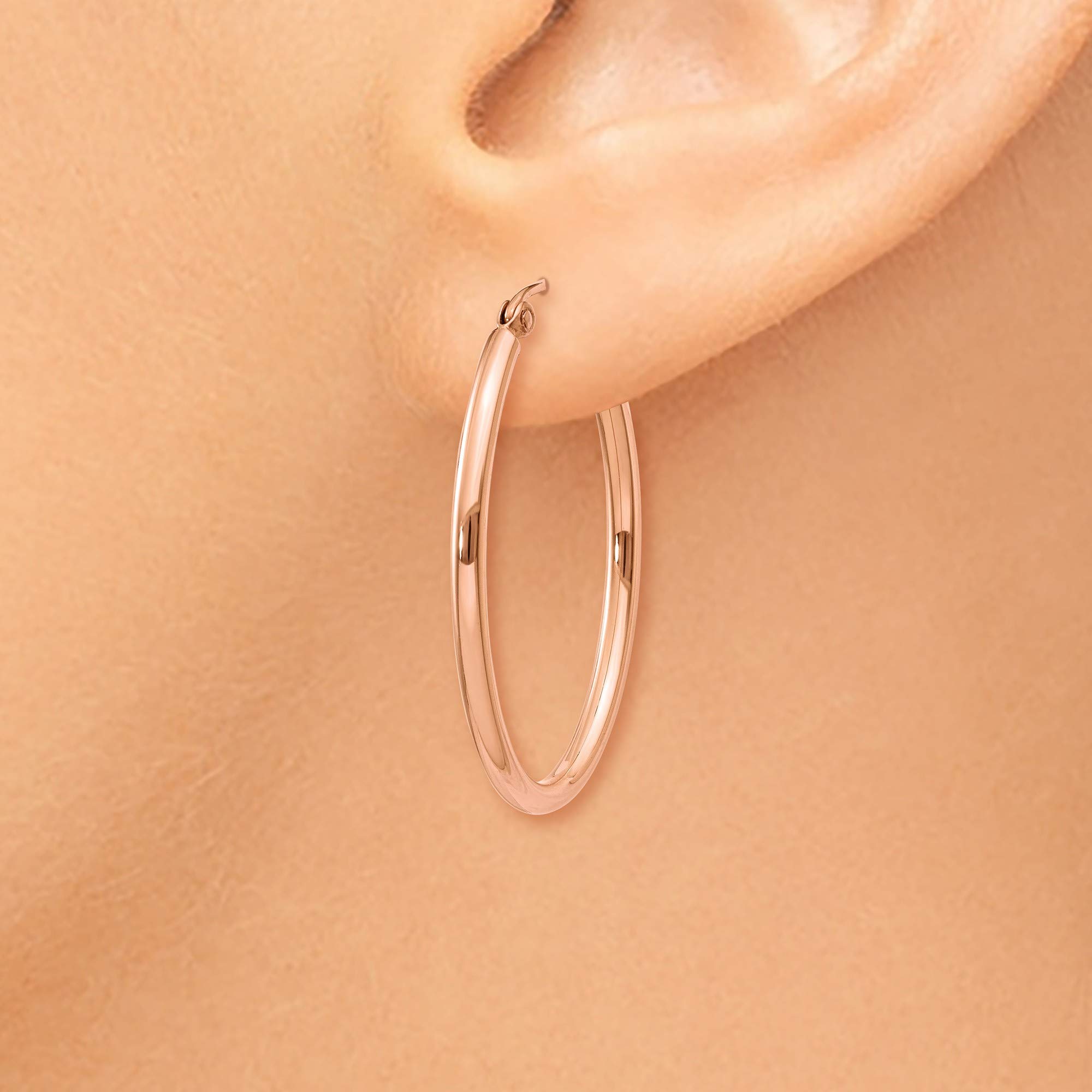 14K Rose Gold Oval Hoop Earrings for Women - Dainty Elegant Everyday Jewelry - Perfect for Date Night, Office Wear & Special Occasions