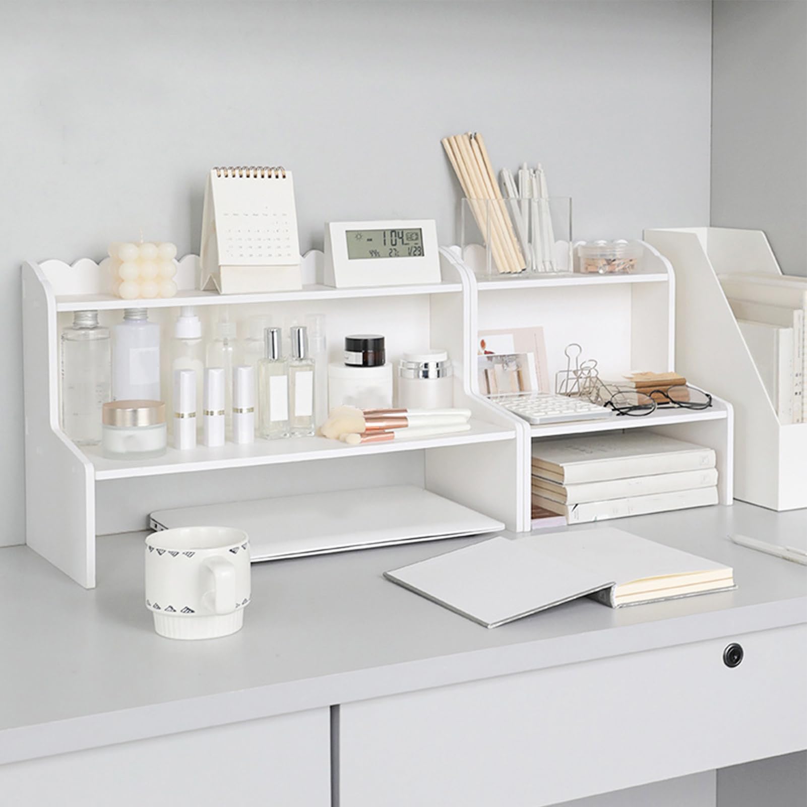 Wooden Desk Organizer - Large Wood Storage Shelf Rack for Home Office | Desktop Organizer Cabinet with Drawers | Perfect for Office Supplies, Stationery & Home Organization