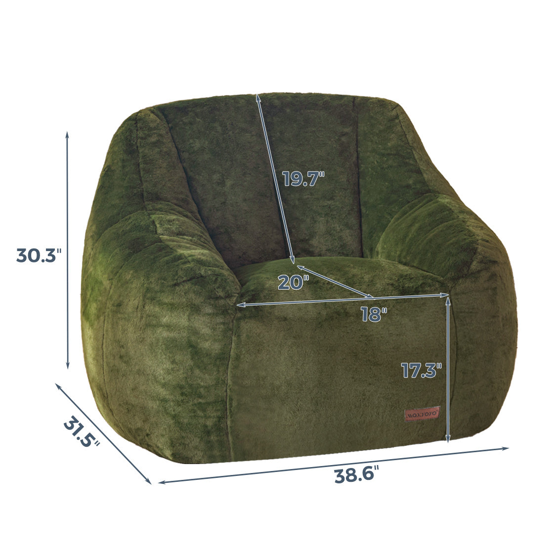 MAXYOYO Faux Fur Oversized Bean Bag Chair with High Backrest - Green Comfortable Lounge Chair for Living Room, Bedroom & Game Room Relaxation
