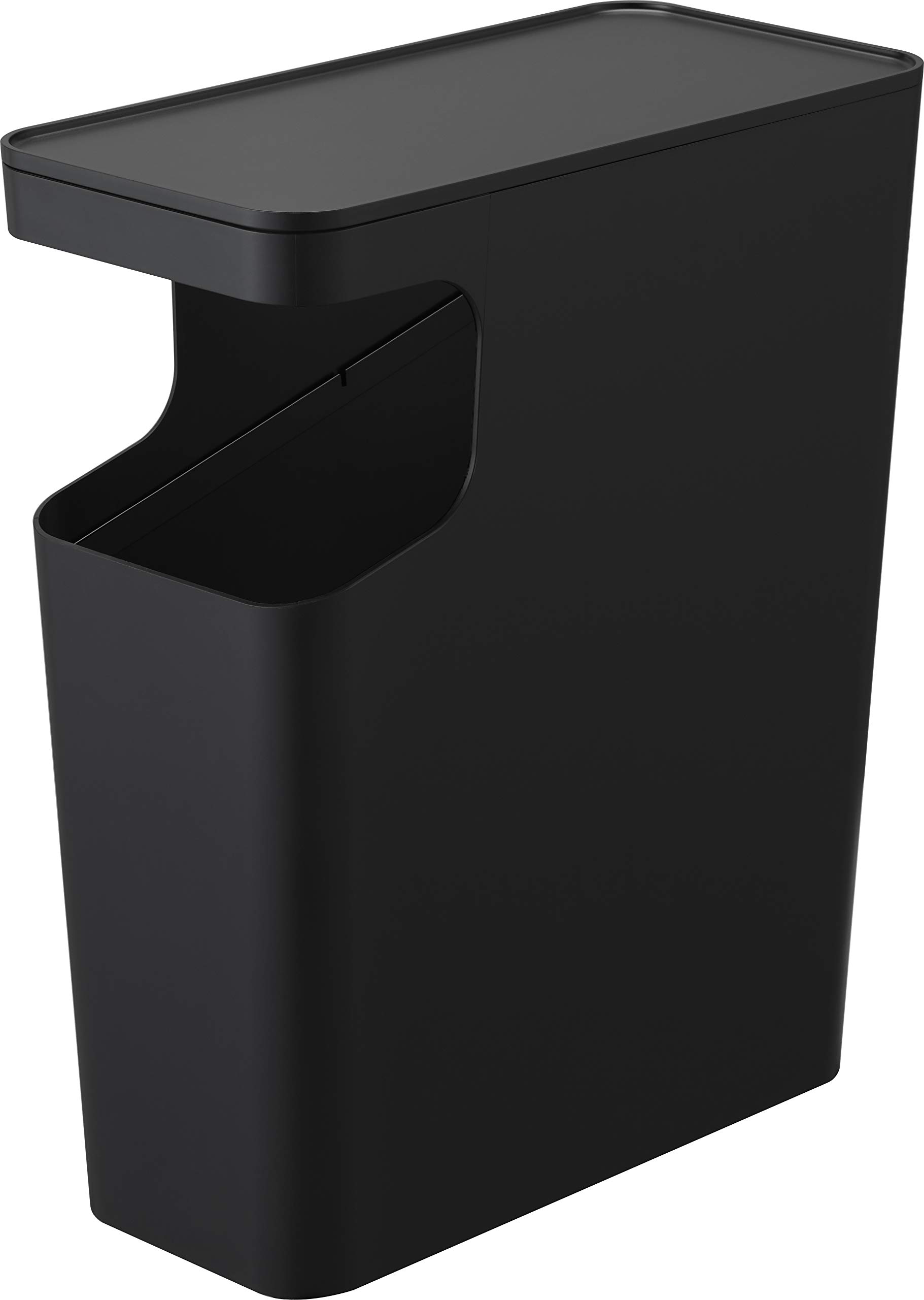 YAMAZAKI Home Tower Side Table with Built-in Trash Can - Space Saving Modern Black End Table for Living Room, Bedroom & Small Spaces