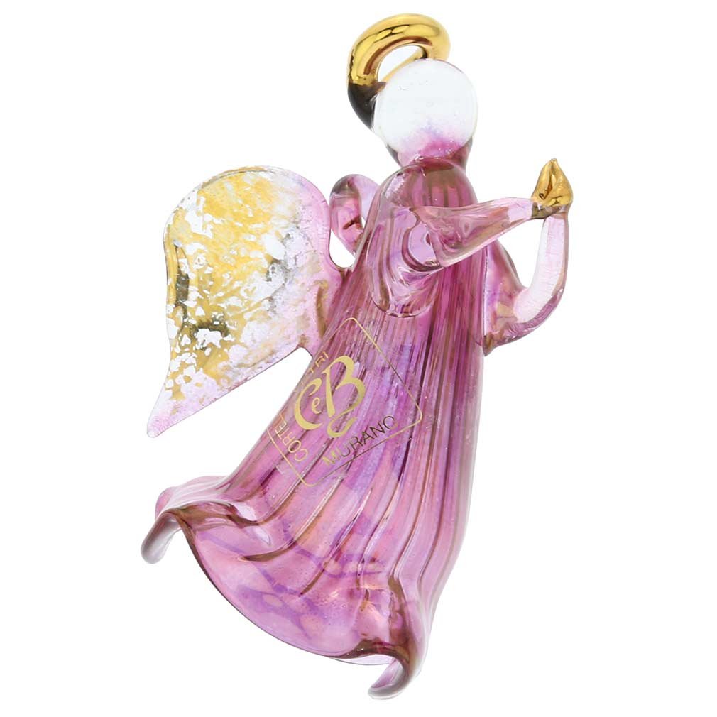 Venetian Murano Glass Angel Christmas Ornament - Handmade Purple Holiday Tree Decoration for Christmas, Home Decor, Gift Giving
