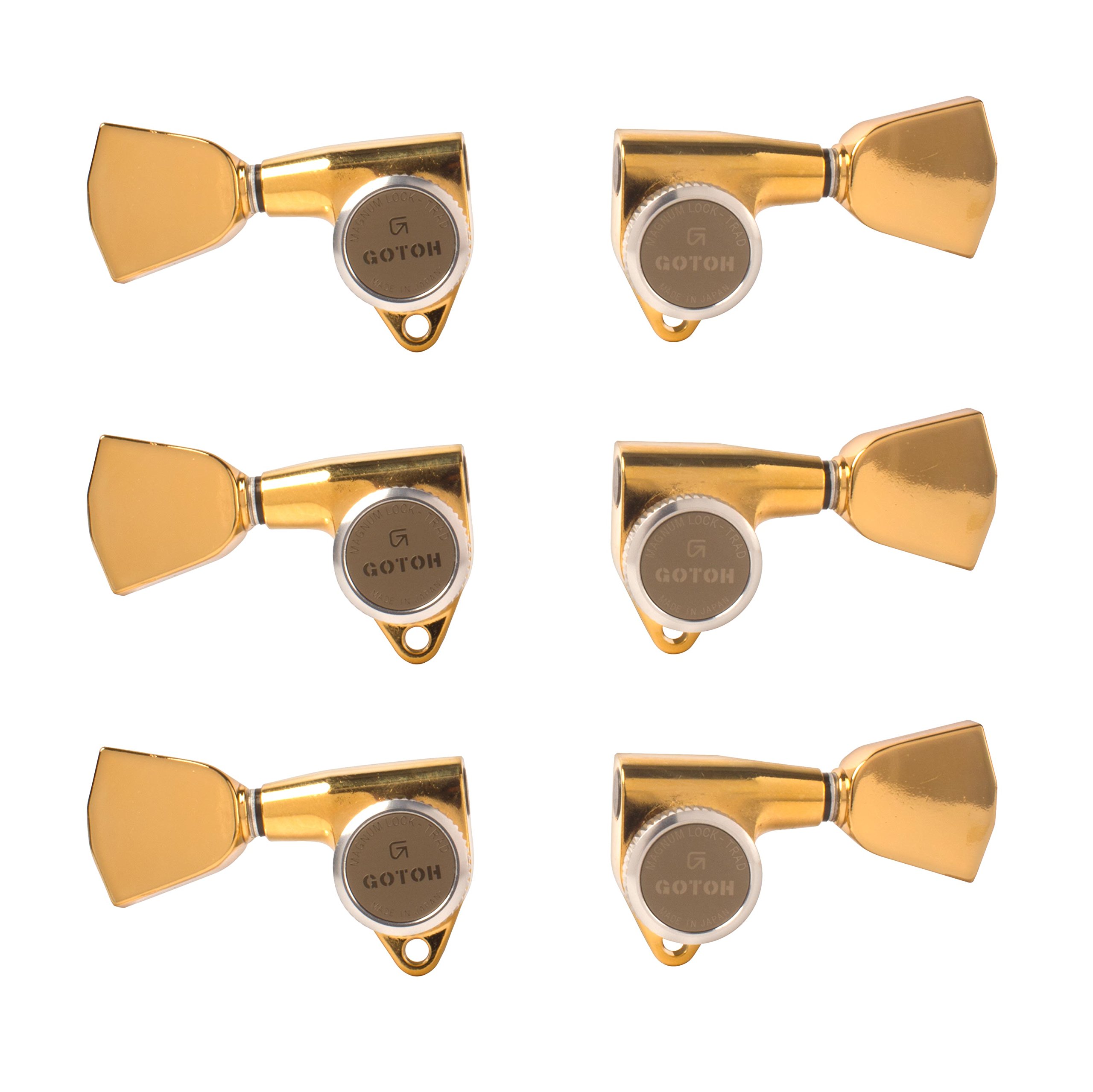 Gotoh Magnum Lock-Trad 3+3 Guitar Tuners with Keystone Knobs in Gold - Premium Tuning Machines for Electric & Acoustic Guitars - Perfect for Stage Performance & Studio Recording