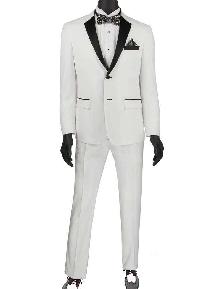 Ultra Slim Fit White with Black Lapel 2 Piece Tuxedo Suit for Men - Perfect for Weddings, Prom, Black Tie Events & Formal Occasions