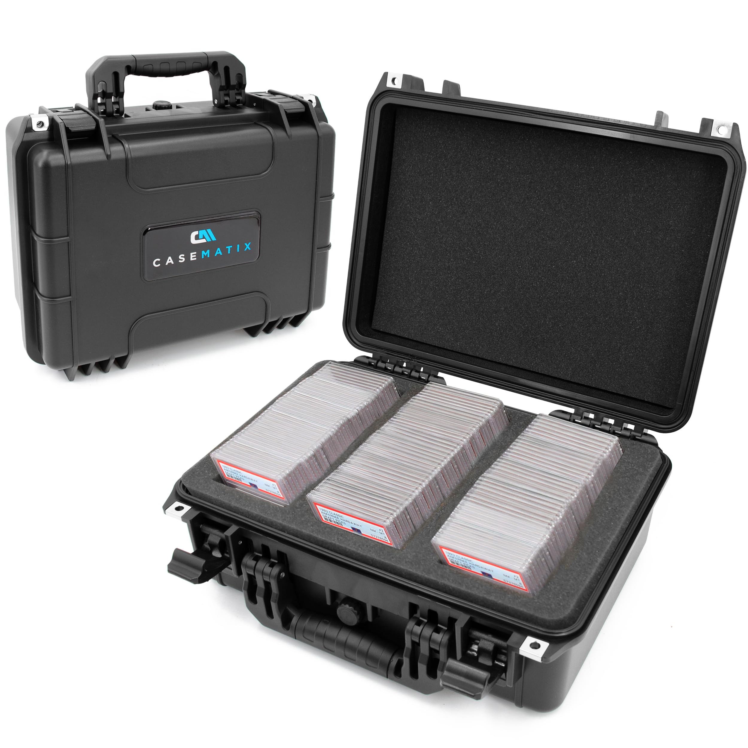 CASEMATIX Graded Card Case Pro Edition - Waterproof Storage Box for 100 BGS/PSA Graded Sports Trading Cards with Foam Dividers | Perfect for Collectors, Card Shows & Secure Transport