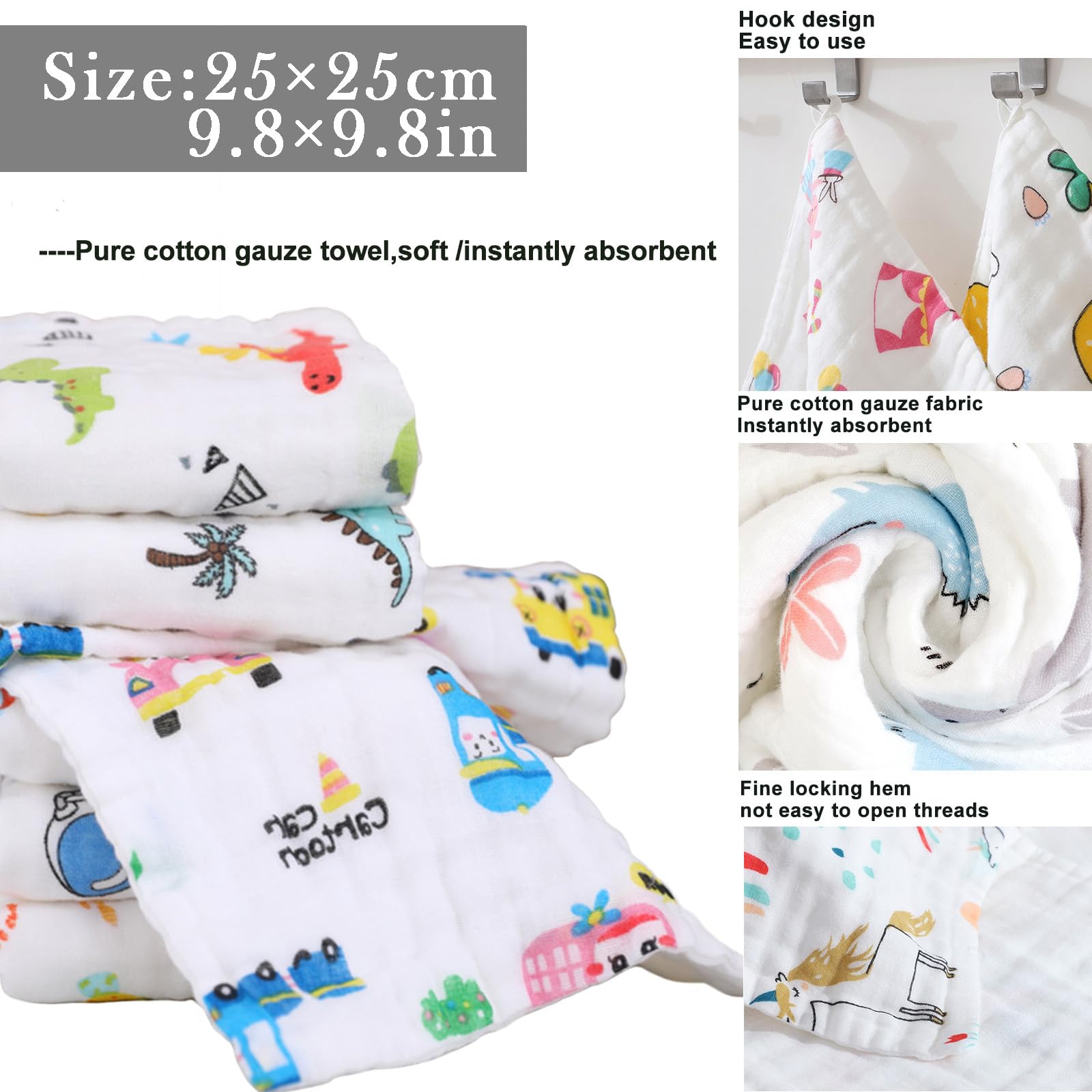 Soft Hooded Baby Towel Set - 8-Piece Muslin Bath Towels & Washcloths for Newborns, Infants, Boys & Girls (White & Grey) - Perfect for Bath Time, Swimming & Spa Days