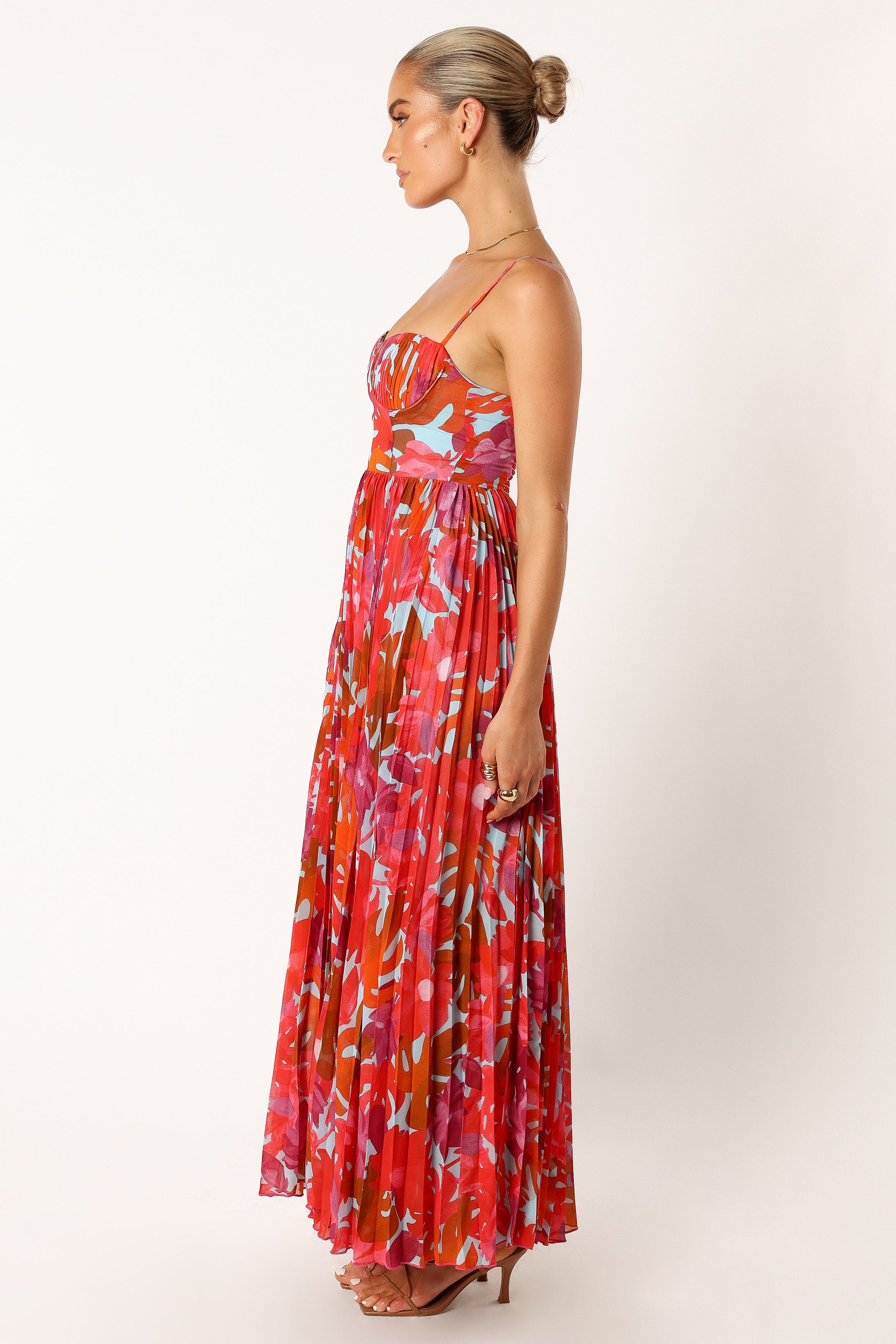 Achanti Women's Pleated Maxi Dress - Flowy Long Dress with Side Slits, Pink Azalea | Perfect for Summer, Beach, Vacation & Special Occasions