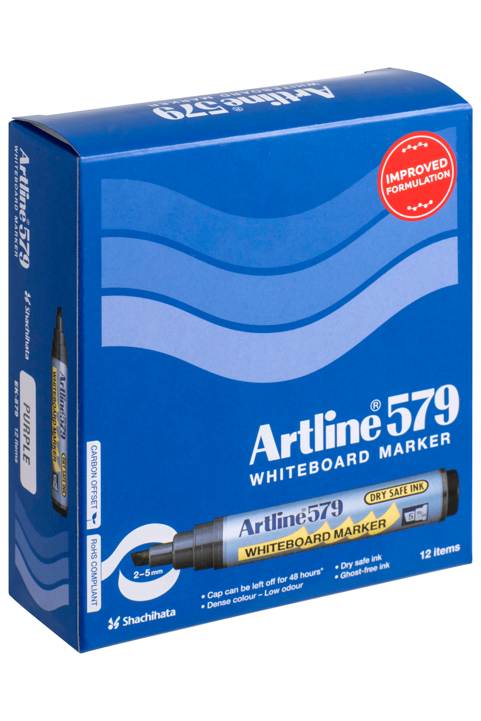 Artline 579 Whiteboard Markers - 5mm Chisel Tip, Purple (Pack of 12) - Ideal for Office, Classroom & Home Whiteboard Presentations
