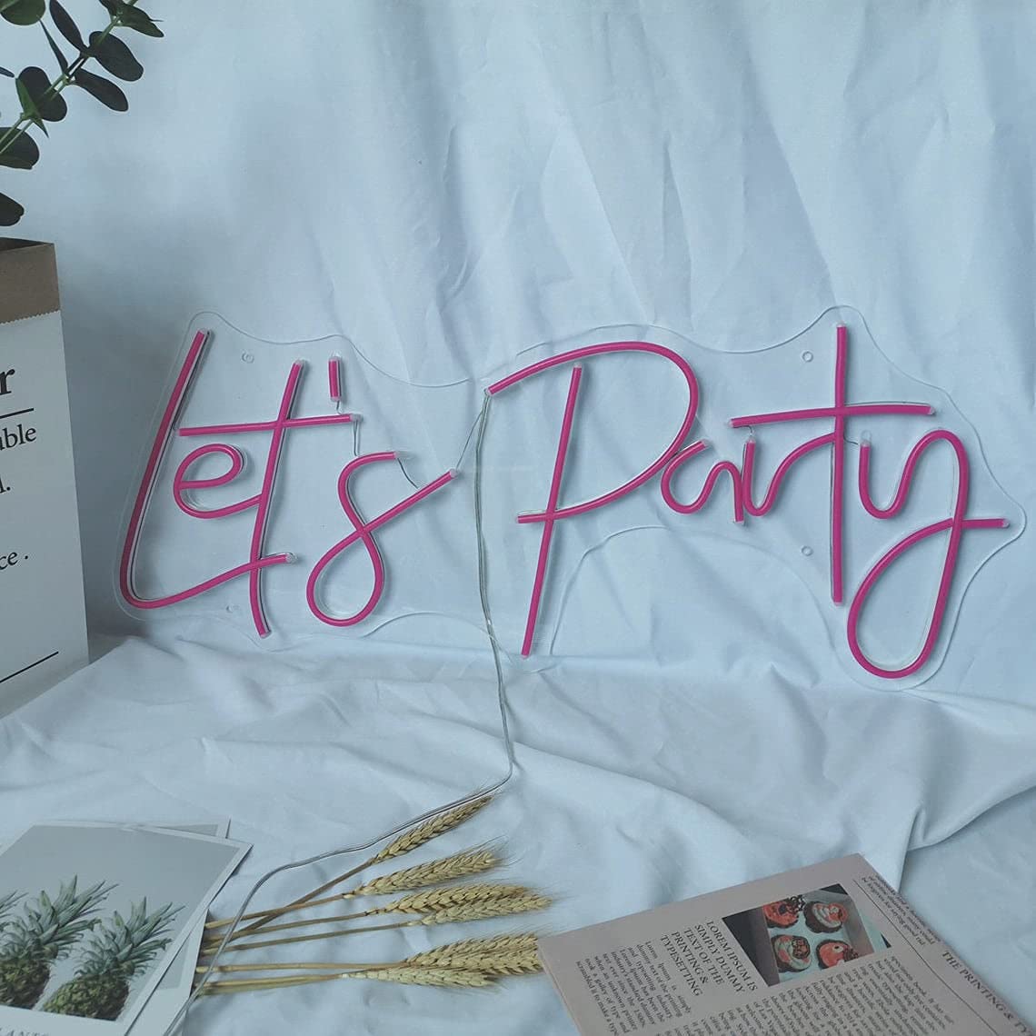 Let's Party Neon Sign - 26x10 Inch Pink Wall Decor for Birthday, Wedding, Engagement, Bachelor & Bachelorette Parties, Bars & Nightclubs | Perfect for Home, Office & Event Lighting