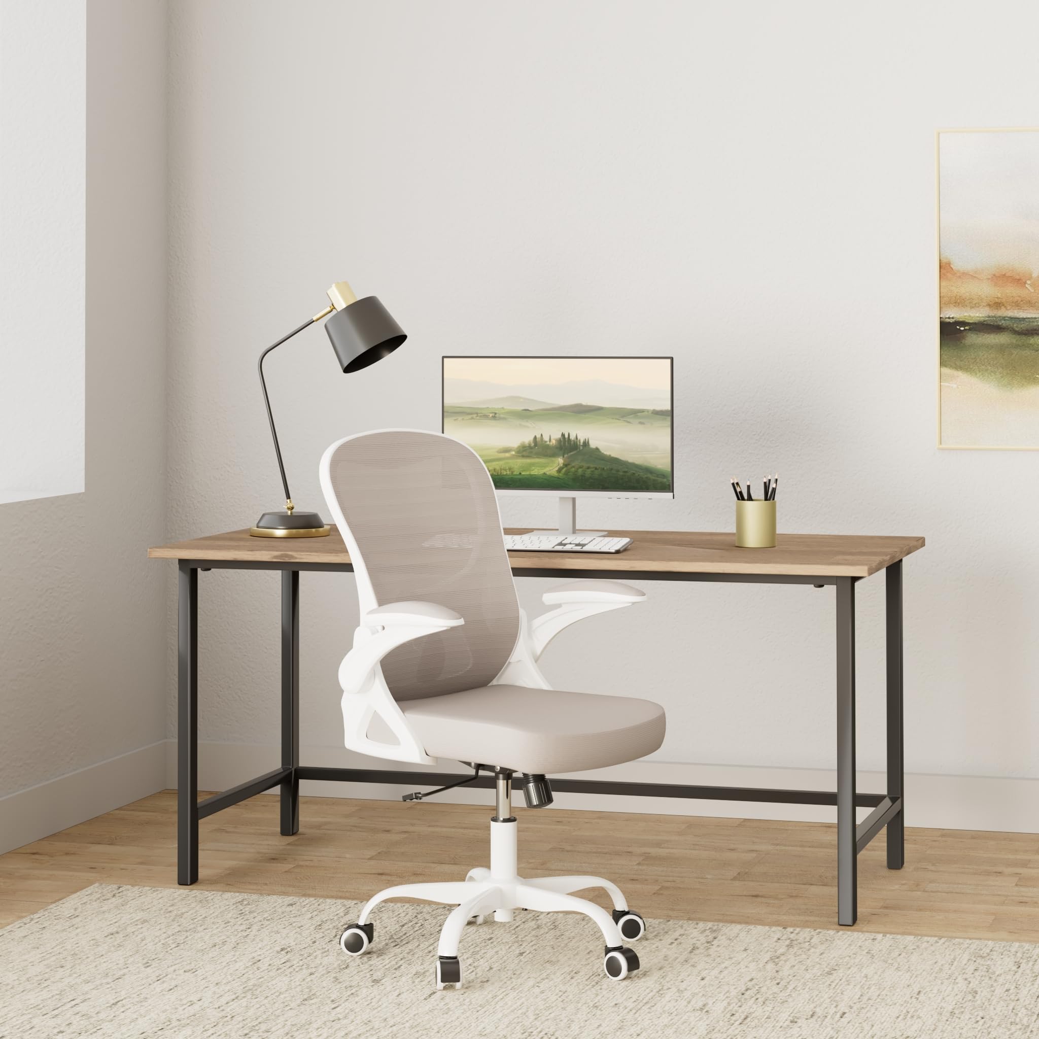 Ergonomic Mesh Office Chair with Adjustable Lumbar Support - Breathable Mid Back Computer Desk Chair, Swivel Task Chair with Flip-Up Armrests for Home & Office Use - Perfect for Long Work Hours & Gaming Sessions (Gray)