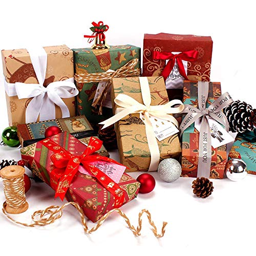 9-Piece Kraft Gift Wrapping Paper Roll Set - 50x70cm Christmas Birthday Holiday Wrapping Paper for Kids, DIY Crafts, Party Decorations & Present Wrapping - Perfect for Christmas Gifts, Birthday Presents, and Home Decor Projects