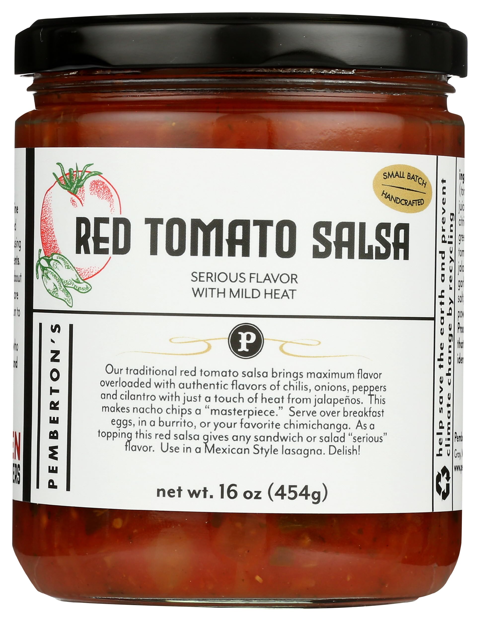 PEMBERTONS Red Tomato Salsa, 16 oz Jar - Authentic Mexican Salsa for Tacos, Nachos, Chips & More | Gluten-Free & Vegan Friendly