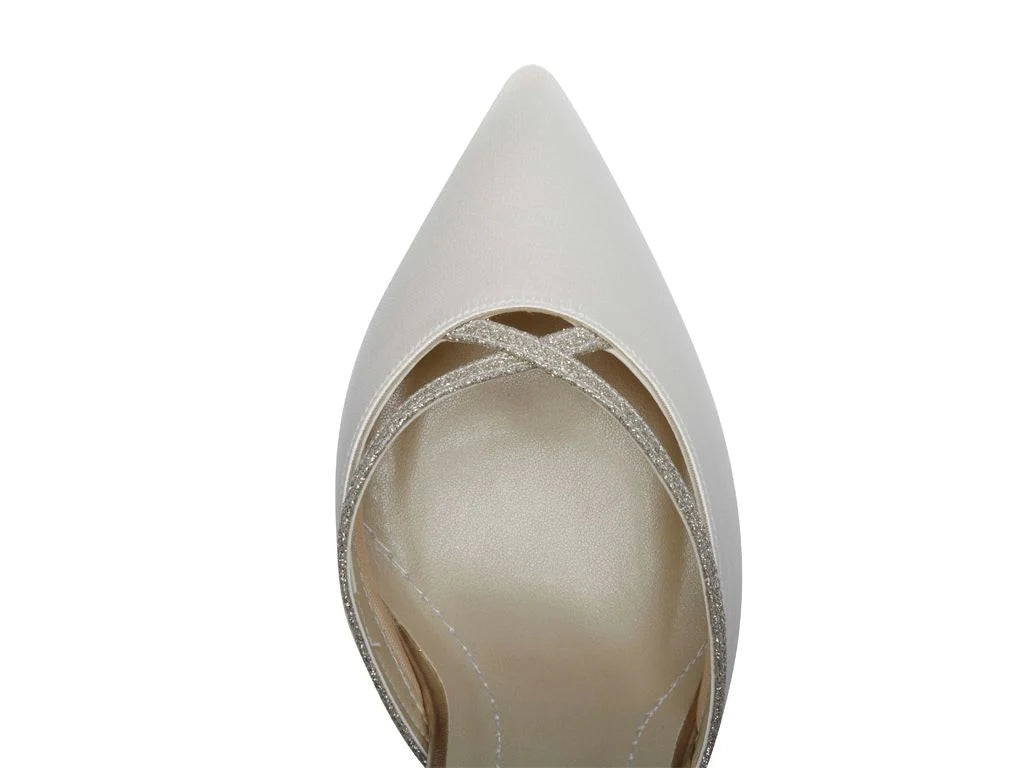 Elegant Ivory Satin Wedding Shoes with Sparkling Glitter Trim | Rainbow Club Georgia Collection | Perfect for Bridal Parties, Formal Events & Special Occasions