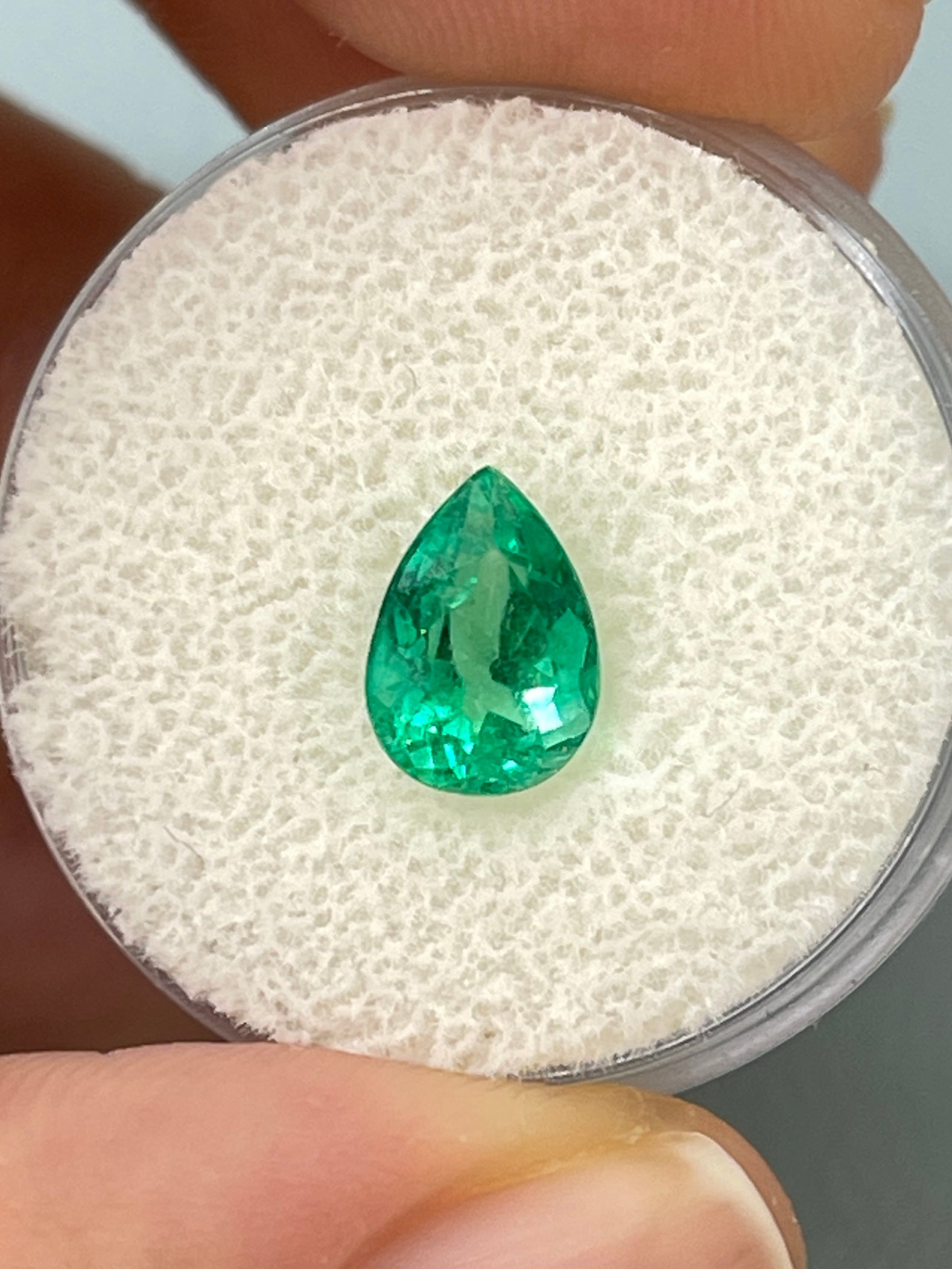 1.65 Carat Vivid Blue-Green Natural Loose Colombian Emerald Pear Cut Gemstone for Jewelry Making & Engagement Rings