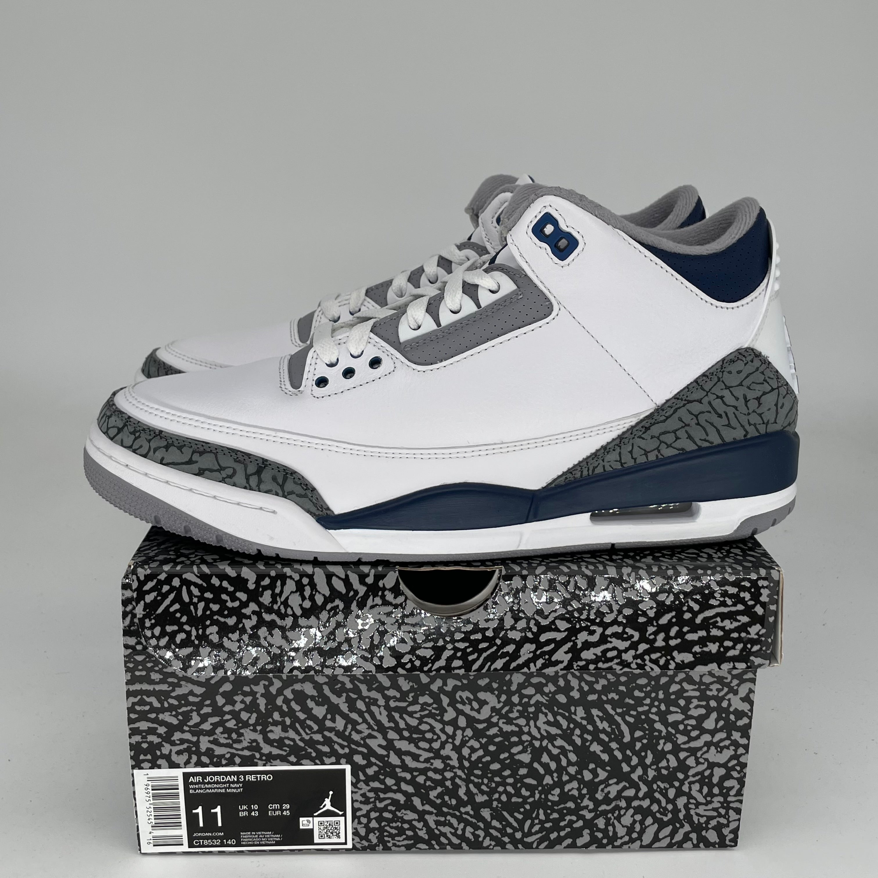 AIR JORDAN 3 Retro Midnight Navy Men's Basketball Shoes Size 11 - CT8532-140 | Authentic Sneakers for Streetwear, Sports & Casual Outfits