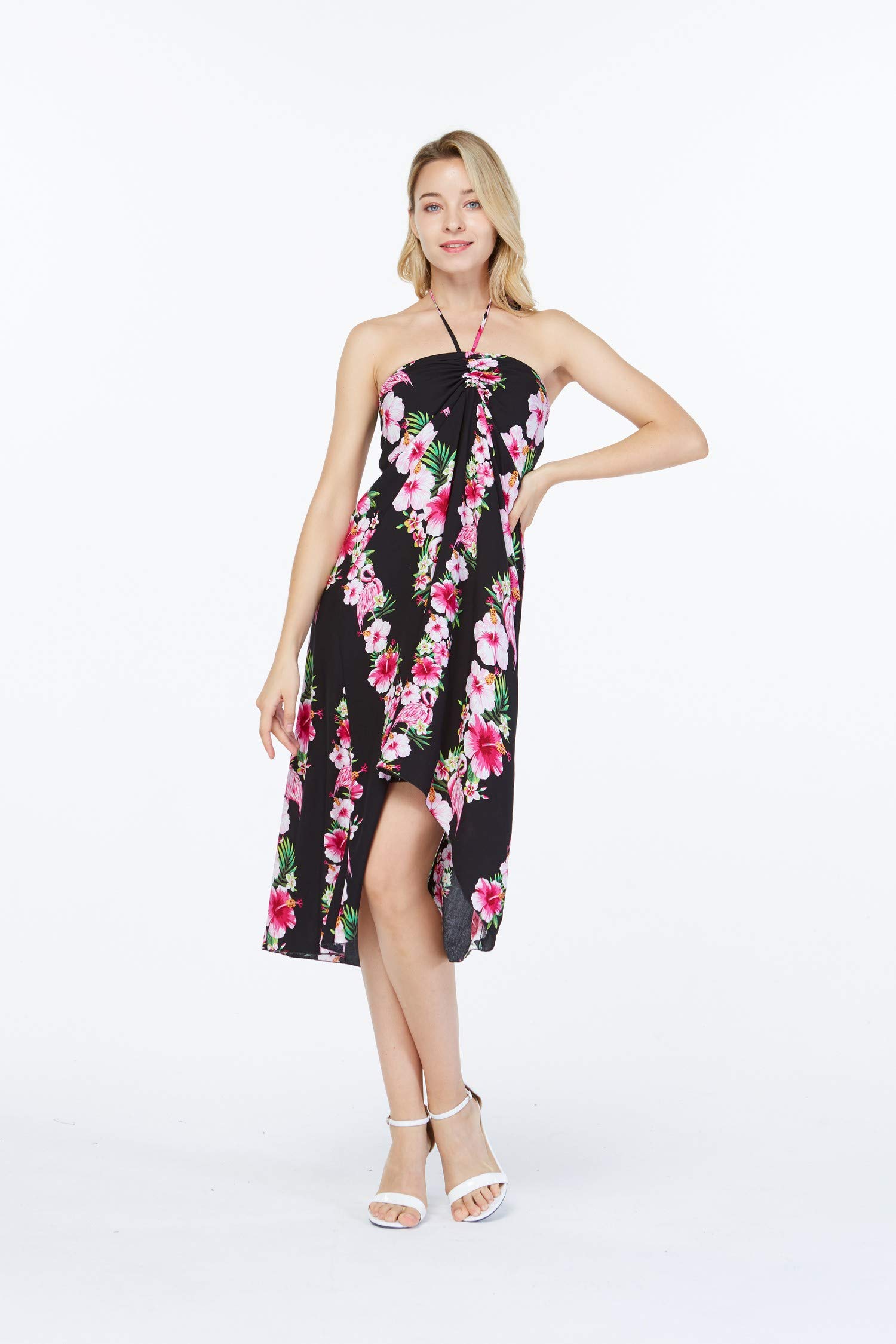 Women's Floral Print Halter Dress for Hawaiian Luau - Lightweight Summer Beach Dress for Vacation, Party & Tropical Getaway