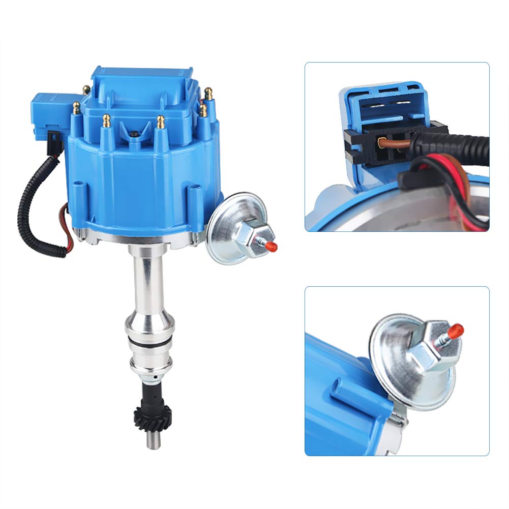 JDMON High Performance Ignition Distributor Compatible with Ford Big Block 351C 351M 400M 429 460 - 65k Coil, 7500RPM, Blue Cap (Replaces HEI 1046013 PE332U JM6506BL) - Ideal for Classic Car Restoration & High-Performance Engine Upgrades