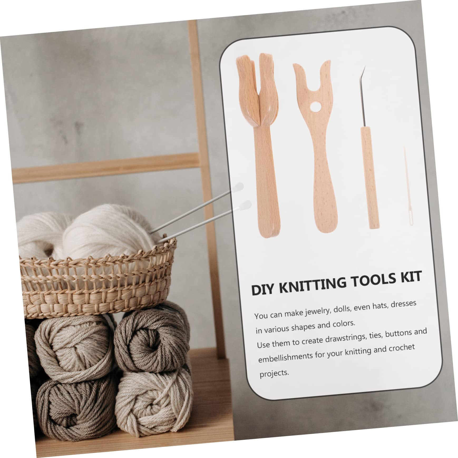 EXCEART Wooden Knitting Fork Set - DIY Weaving Kit with Crochet Hooks, Knitting Needles & Braiding Tools for Handmade Crafts | Perfect for Home Decor, Scarf Making & Yarn Projects (Reusable, Hand-Cut)