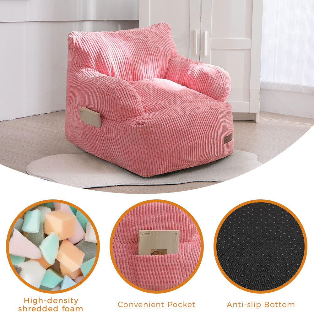 MAXYOYO Kids Bean Bag Chair - Soft & Comfortable Toddler Bean Bag Sofa with Filler for Boys & Girls (Pink) - Perfect for Reading Nook, Playroom & Bedroom Relaxation