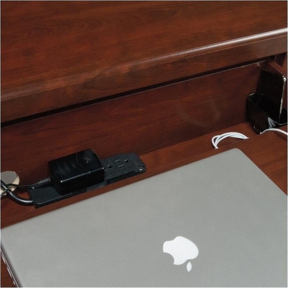 Pemberly Row Traditional Wood Computer Desk Credenza in Classic Cherry - Home Office Furniture for Work & Study, Perfect for Desktops, Laptops & Storage