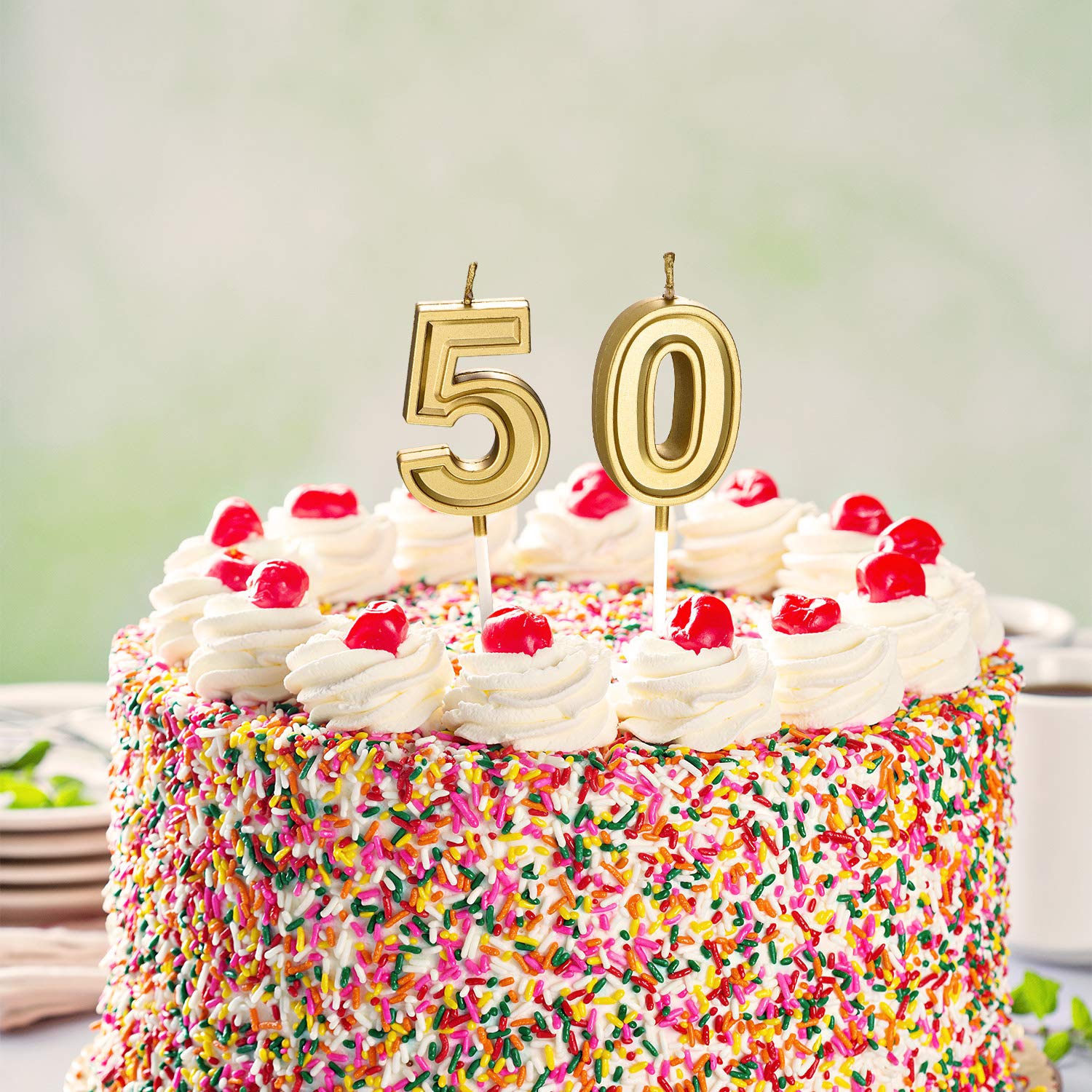 50th Birthday Cake Candles - Gold Number Candles for Birthday, Wedding & Anniversary Decorations - Perfect for Celebrations, Parties & Special Events
