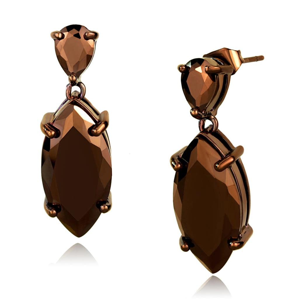 3W1123 - AAA Grade CZ Light Coffee Brass Earrings | IP Plated Coffee-Themed Jewelry for Women | Perfect for Casual Wear, Coffee Dates & Boho Fashion