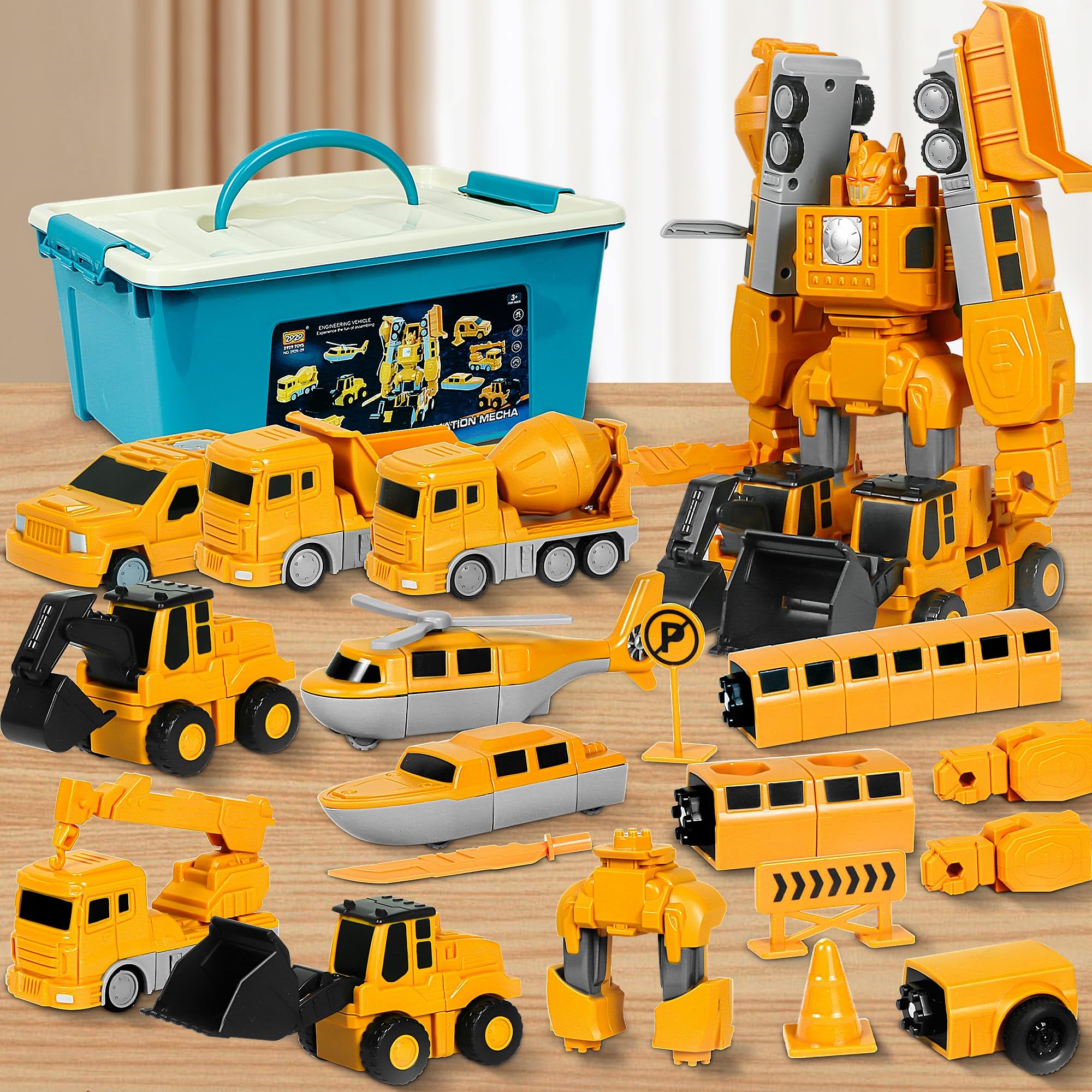 Magnetic Transform Engineering Car Toys - 35 Pcs Construction Vehicle Building Set with Storage Box, Transforming Robot Toy for Kids Ages 3-8 | STEM Learning, Birthday Gift, Indoor & Outdoor Play Activities