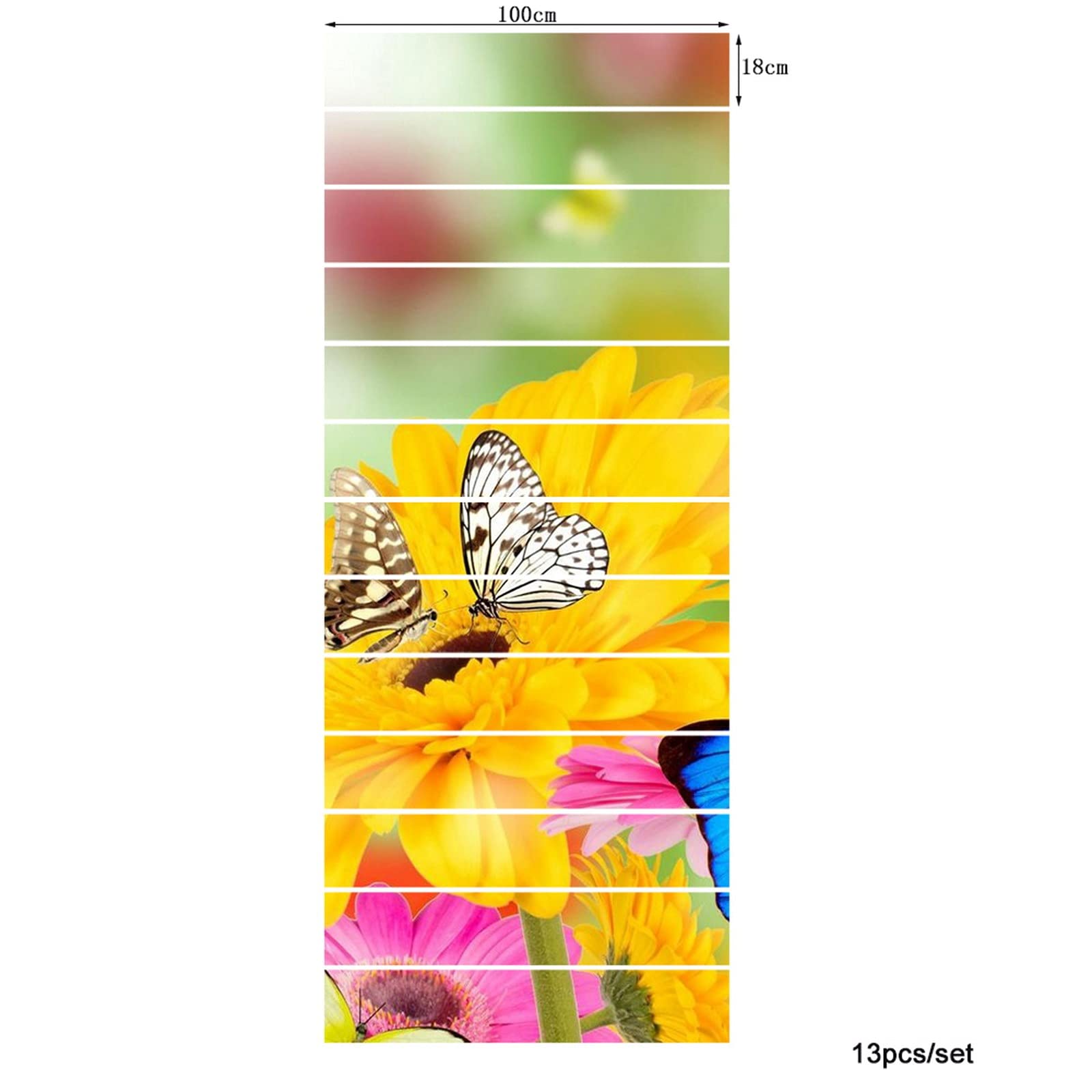 A.Monamour 3D Self-Adhesive Removable Stair Stickers - Spring Floral Yellow Flowers & Butterflies Design - Waterproof Vinyl Decals for Stair Risers, Kitchen Tiles, Walls - 13-Piece Set - Perfect for Home Decor, Nursery, Living Room & Office Spaces