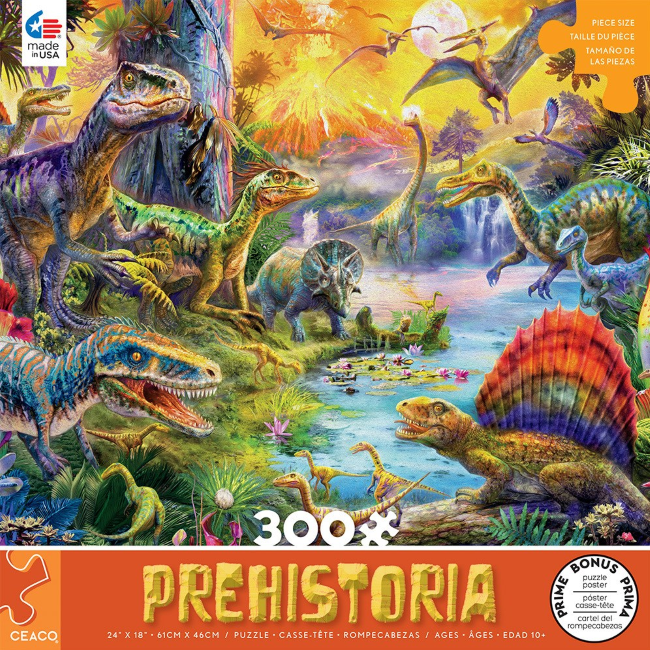 Ceaco Prehistoria Assorted Oversize 300-Piece Jigsaw Puzzle - Perfect for Family Game Night & Educational Fun