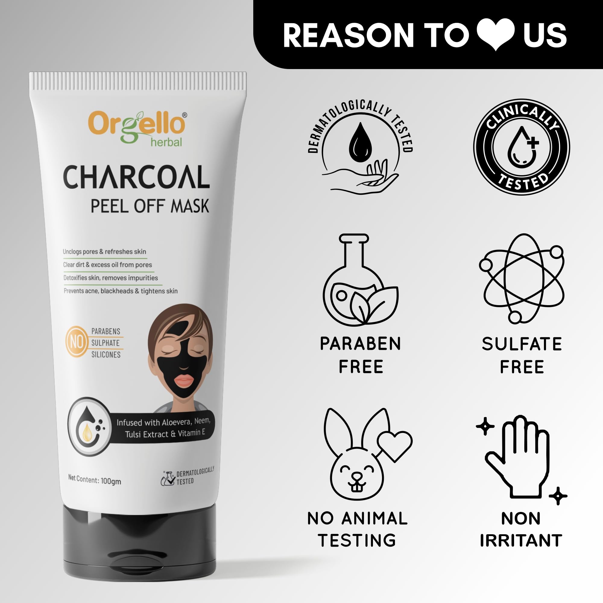 Orgello Charcoal Peel Off Face Mask for Blackhead Removal & Deep Pore Cleansing - Sulfate & Paraben Free - Suitable for Men, Women & Teens with Dry, Normal or Oily Skin | Perfect for Spa Days, Self-Care Routines & Acne Treatment