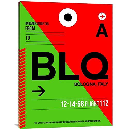 BLQ Bologna Luggage Tag I Multicolored Canvas Wall Art - 30x40 Inches Stretched Framed Painting - Modern Home & Office Decor for Living Room, Bedroom, or Gift