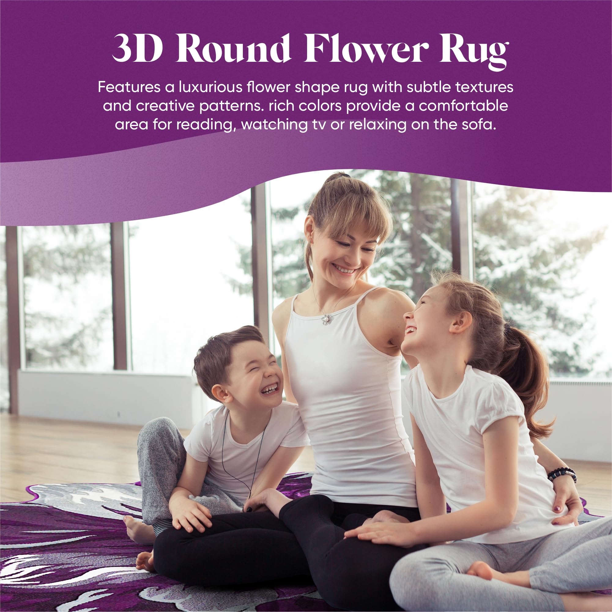 5ft Round Flower Shaped Area Rug - Soft Plush Circle Carpet for Bedroom, Living Room & Nursery - Girly Home Decor in 305 Purple - Perfect for Boho Chic Decor, Kids Play Area & Cozy Floor Seating