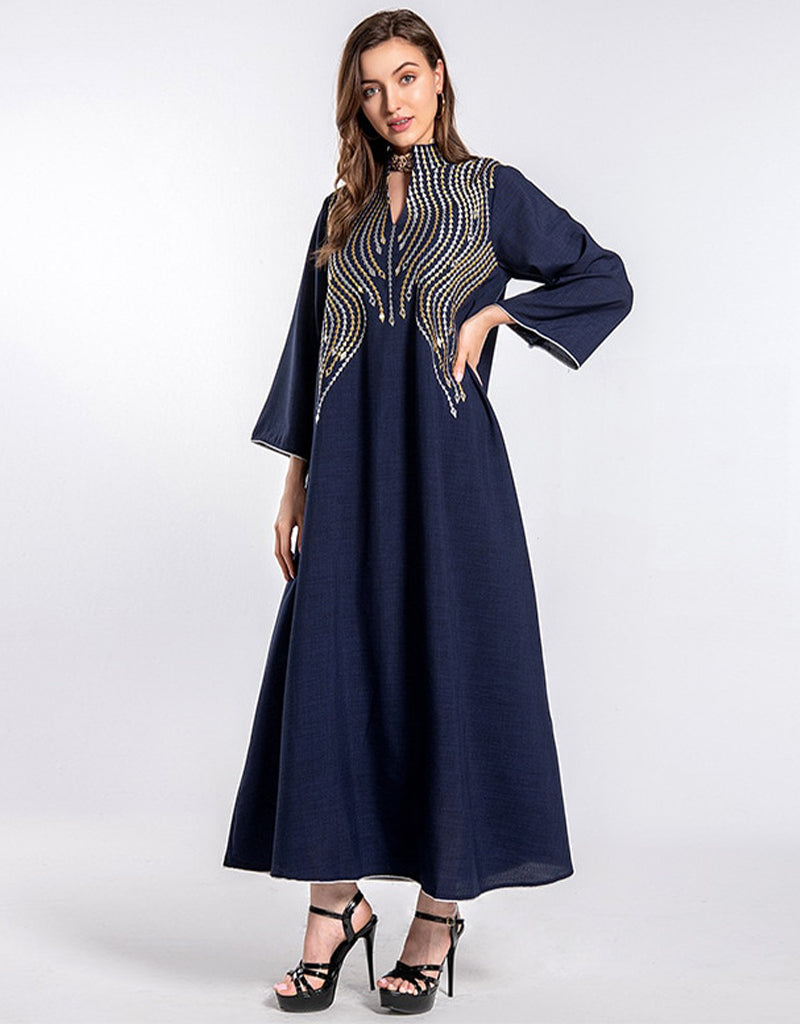 Elegant Long Arabic Dress for Women - Evening Party Gown with Embroidery & Beading - Perfect for Weddings, Galas & Special Occasions