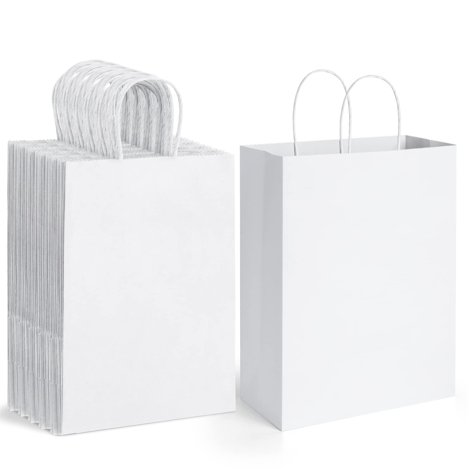 Eco-Friendly Kraft Paper Gift Bags with Handles - 10x5x13 Inches, 100 PCS Bulk (White) - Perfect for Party Favors, Shopping, Grocery & Retail Packaging | Great for Birthday Parties, Weddings & Store Merchandise Displays