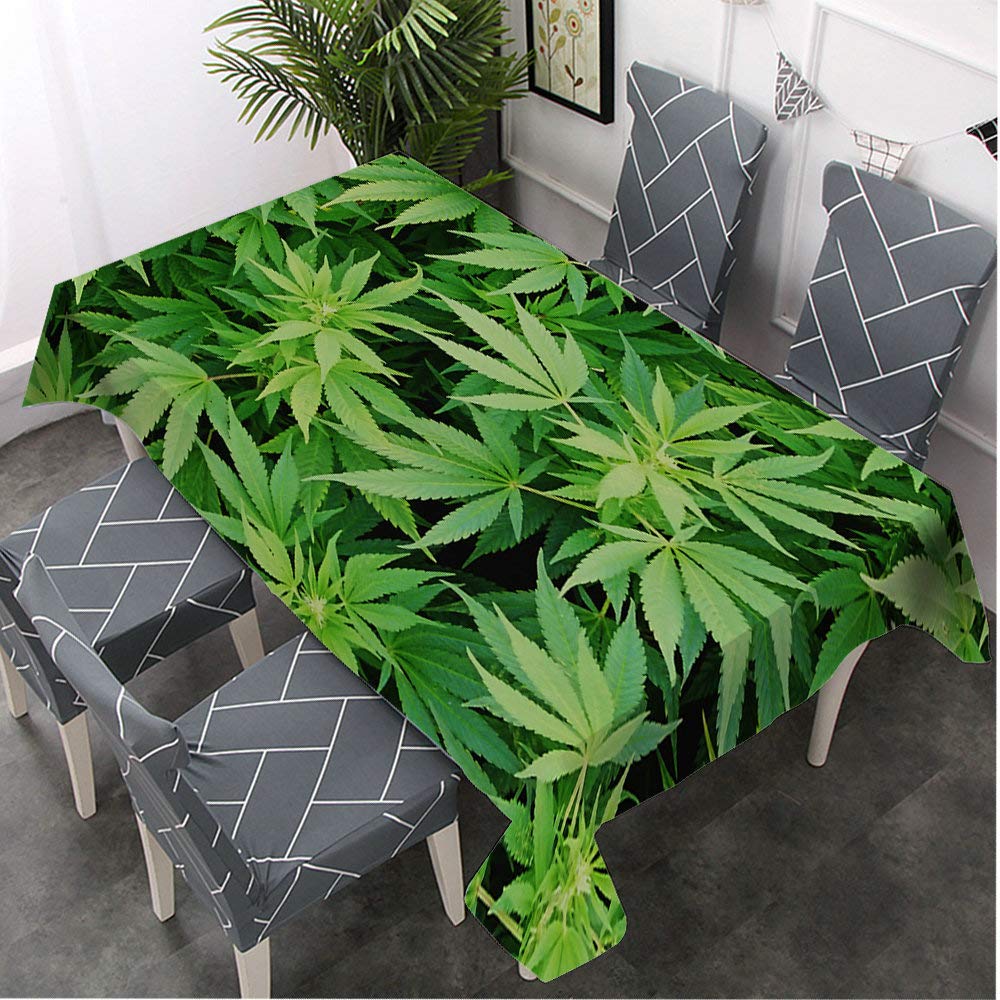 Premium Cannabis Leaf Pattern Rectangular Tablecloth - 60x90 Inch Waterproof Table Cover for Dining, BBQ, Picnic & Coffee Tables - Perfect for Stoner Parties, 420 Celebrations & Bohemian Home Decor
