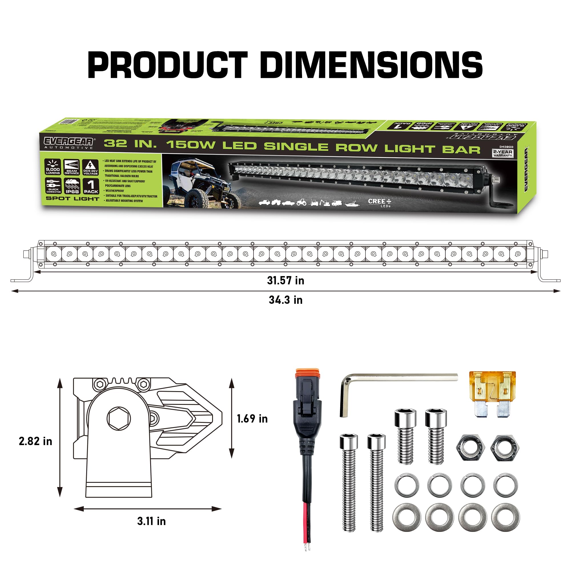 32 Inch 150W LED Spot Flood Light Bar - Waterproof Off Road Driving Lights with Flood Beam for Trucks, Jeeps, ATVs, UTVs, Tractors & Boats (12-60V) - Perfect for Night Off-Roading, Camping & Emergency Lighting