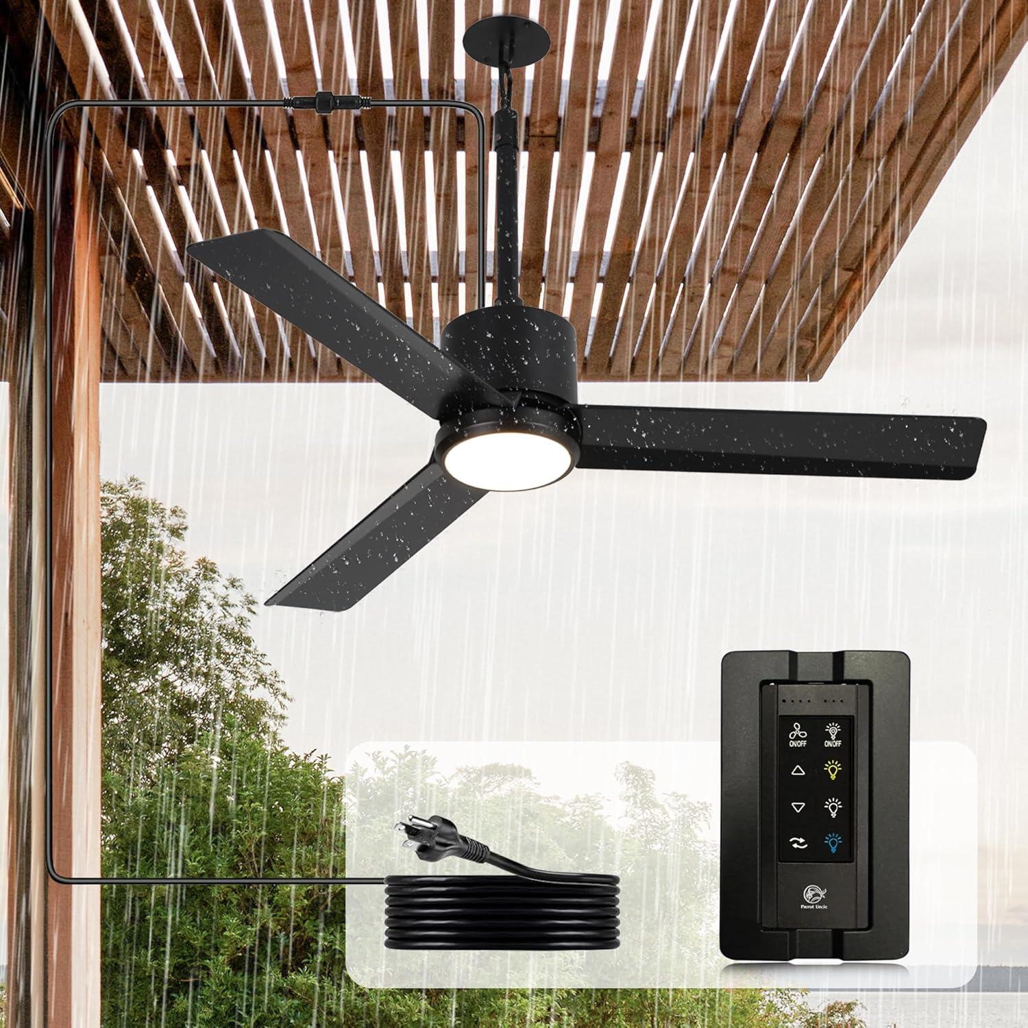 42 Inch IP65 Waterproof Ceiling Fan with LED Light - Indoor/Outdoor Use for Patio, Pool Area, Bathroom & Covered Porches - Black Finish with Convenient Hanging Hook