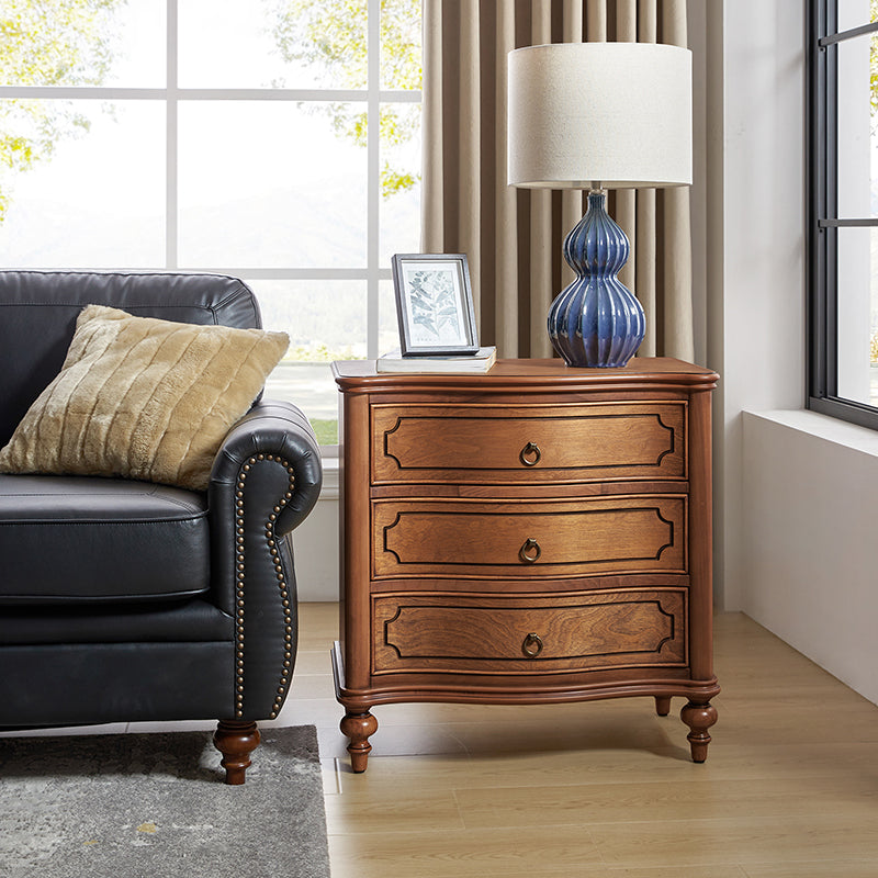Bernhard 3 Drawer Traditional Nightstand with USB Outlets - Solid Wood Bedside Table for Bedroom, Living Room & Office - Charging Station & Storage Cabinet