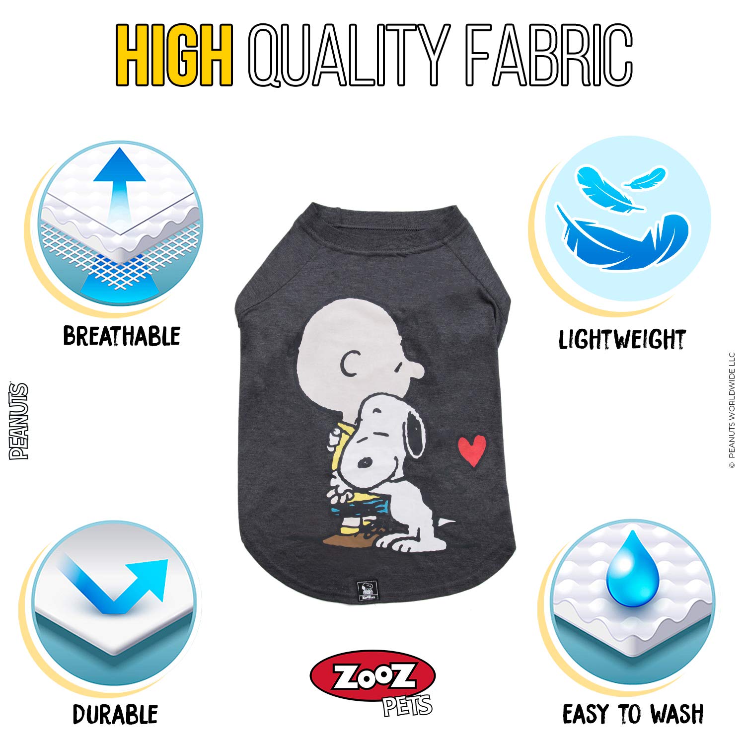Official Snoopy Brand Dog Shirt - Lightweight Breathable Pet Clothes (M, Graphite) for Small & Large Dogs - 7 Stylish Designs - Machine Washable - Perfect for Walks, Photos & Special Occasions