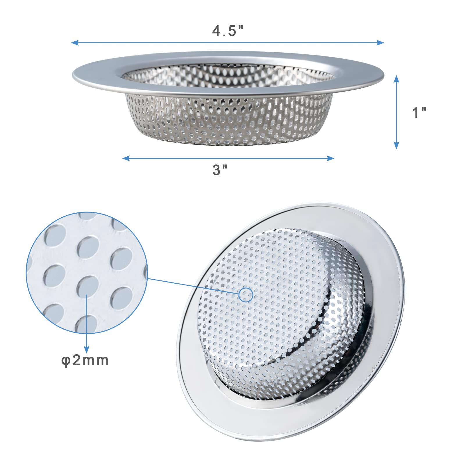 2 Pack Upgraded Double-Layer Kitchen Sink Strainer - 4.5 Inch Outer Diameter, Universal Fit for Most Sink Drains | Durable & Safe Design for Food Scraps, Hair & Debris | Perfect for Kitchen, Bathroom & Utility Sinks