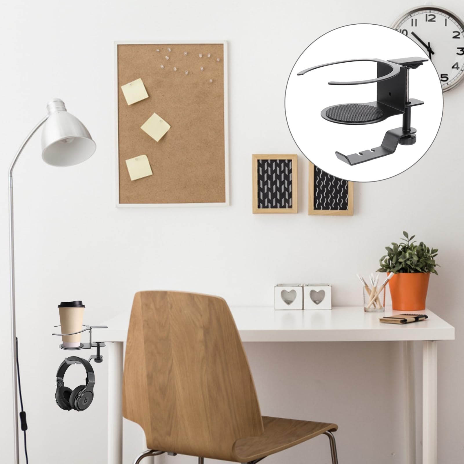 ETHZZLE Desk Organizer with Rotating Hook - Headset Hanger, Drink Cup Clamp & Tool Holder - Easy to Assemble Black Workspace Accessory for Office, Gaming & Home Organization