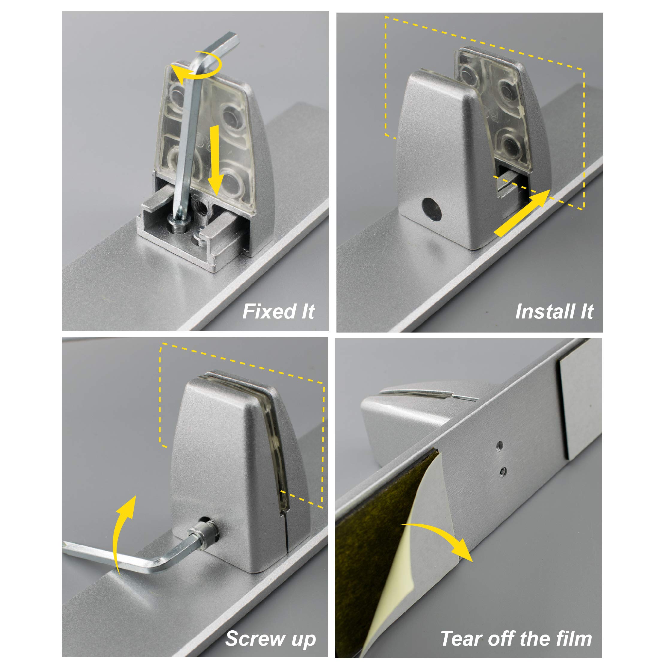 4-Pack Heavy Duty Aluminum Sneeze Guard Clamp Brackets for Countertops - Clear Acrylic Panel Support Stand with Strong Adhesive Base - Perfect for Reception Desks, Retail Counters & Food Service Areas